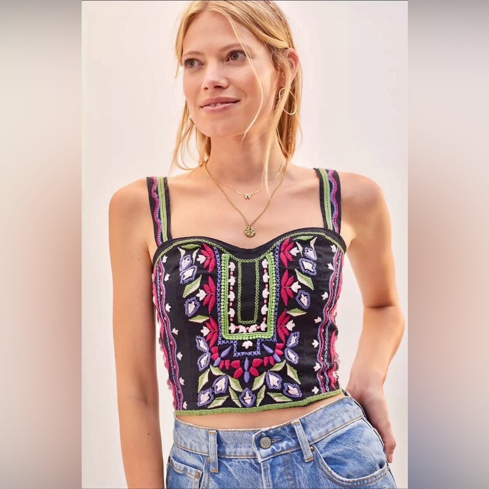 Anthropologie Corset Embroidered Tank Top